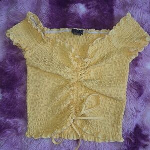 Rue21 Yellow Smocked Ruched Crop Top